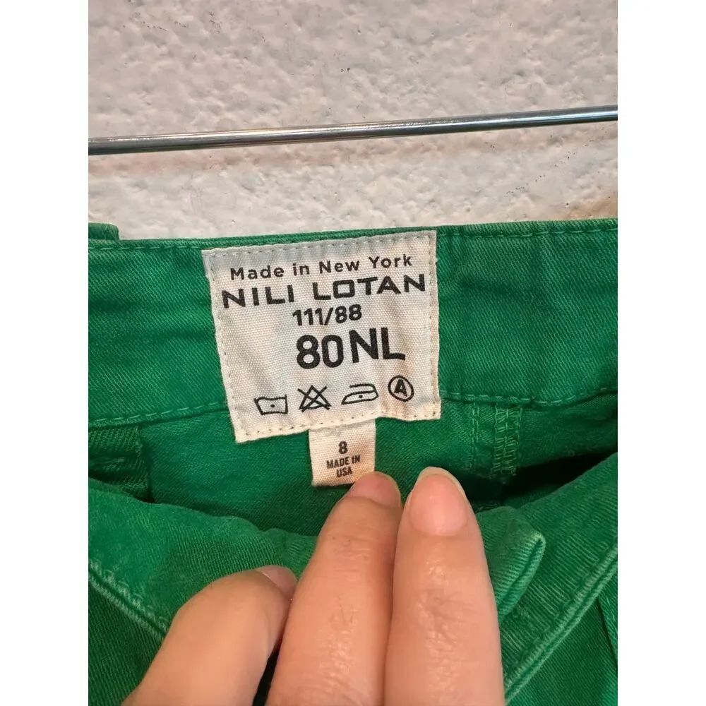 Nili Lotan Jenna Pants US 8 Kelly Green Raw Hem Utility Stretch Cotton - Picture 8 of 8